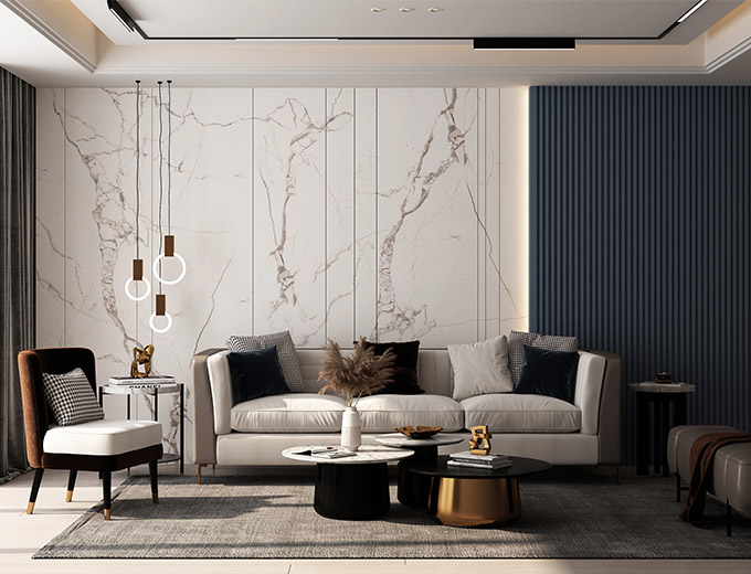 Sala con wall panels y paneles decorativos de pared