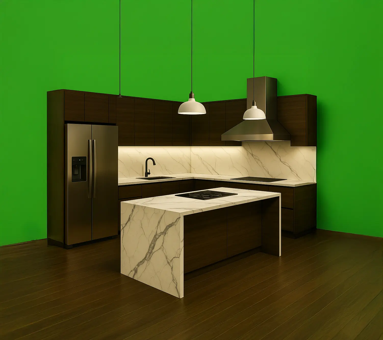 Cocina con gabinetes y tope instalados