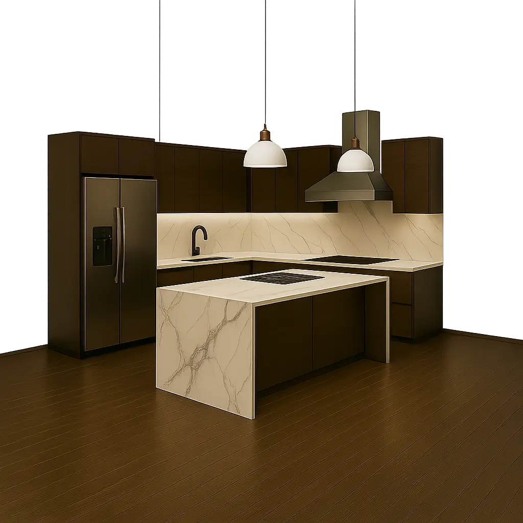 Cocina moderna con gabinetes y tope