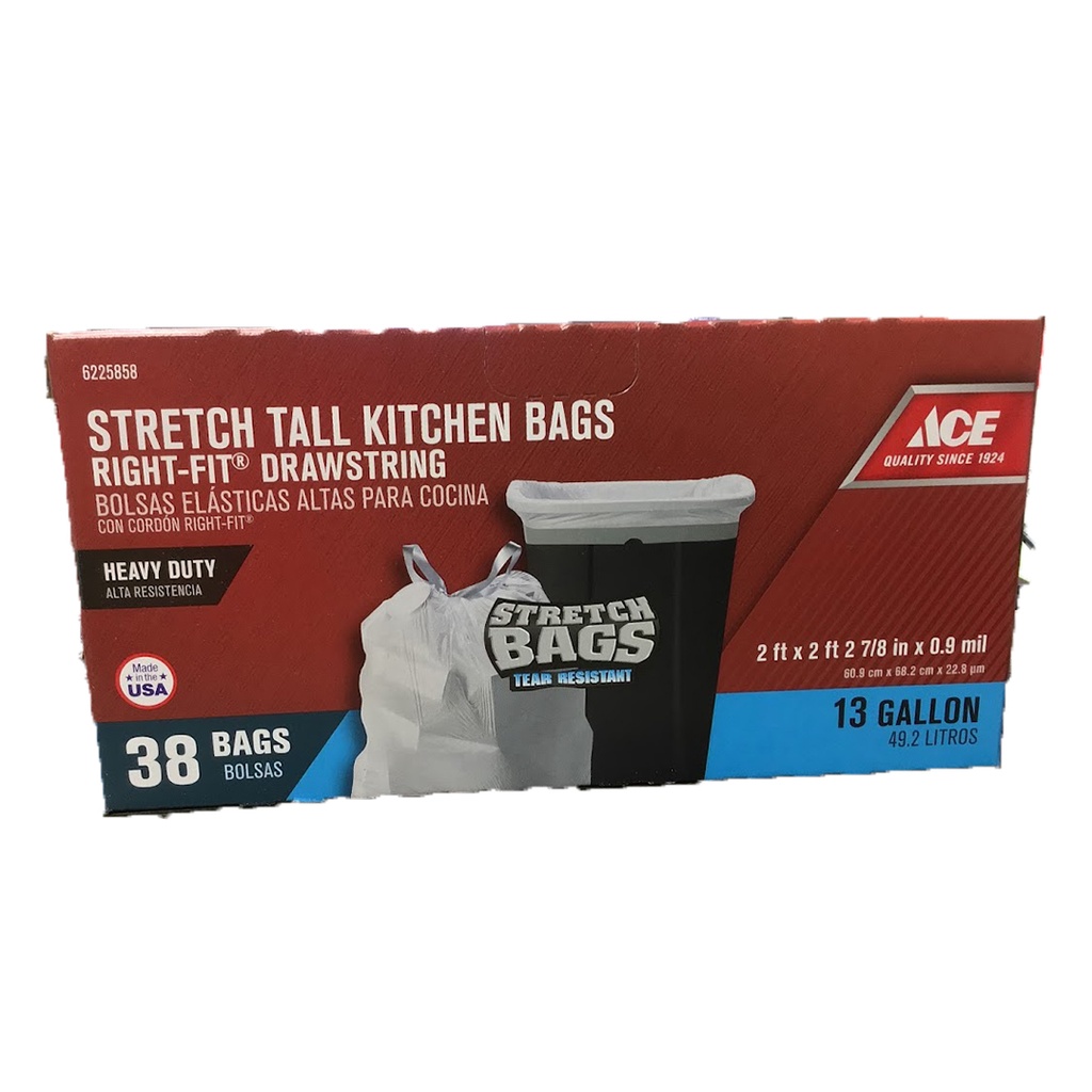 [Case of 6 Packs] Right-Fit 13 Gal. Tall Kitchen Bags Drawstring (38 per Pack)