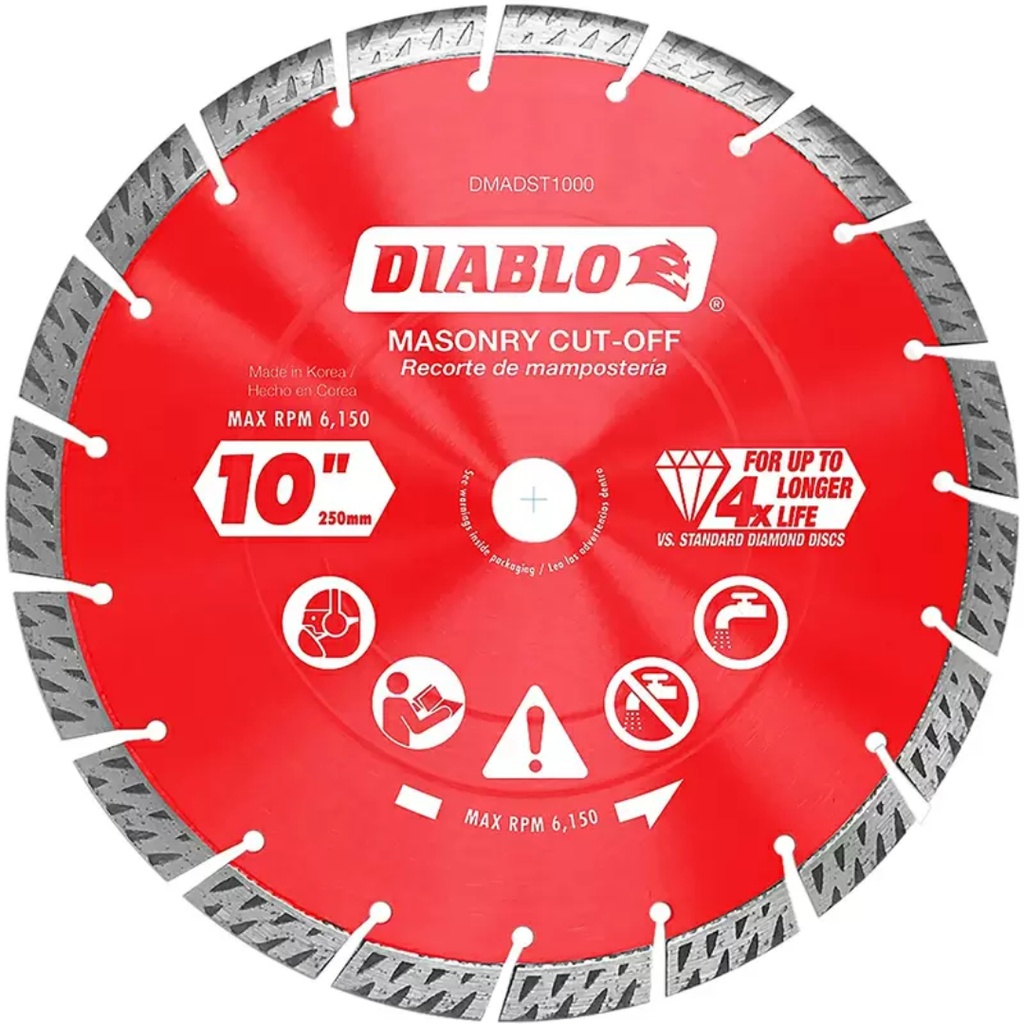 [DMADST1000] Diablo 10 in. D X 1 in. Diamond Turbo Rim Masonry Cut-Off Disc 1 Pk