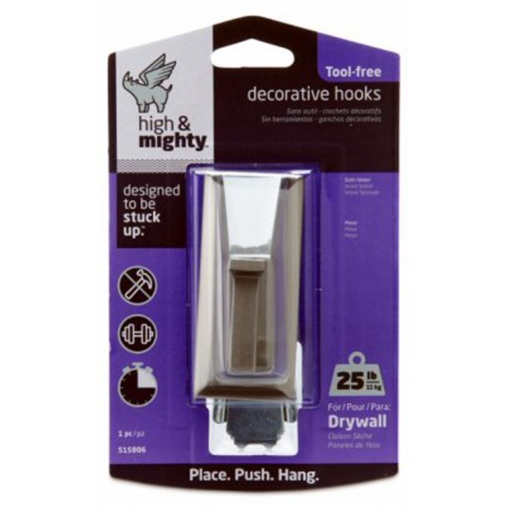 [515806] High & Mighty 3.5 in. L Satin Nickel Metal Decorative Hooks 25 Lb. Cap.