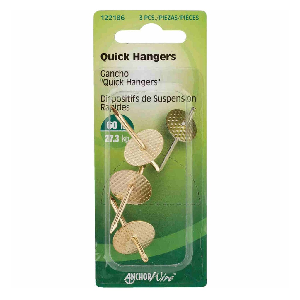 [122186] Hillman AnchorWire Brass-Plated One Piece Quick Hanger 60 Lb. 3 Pack