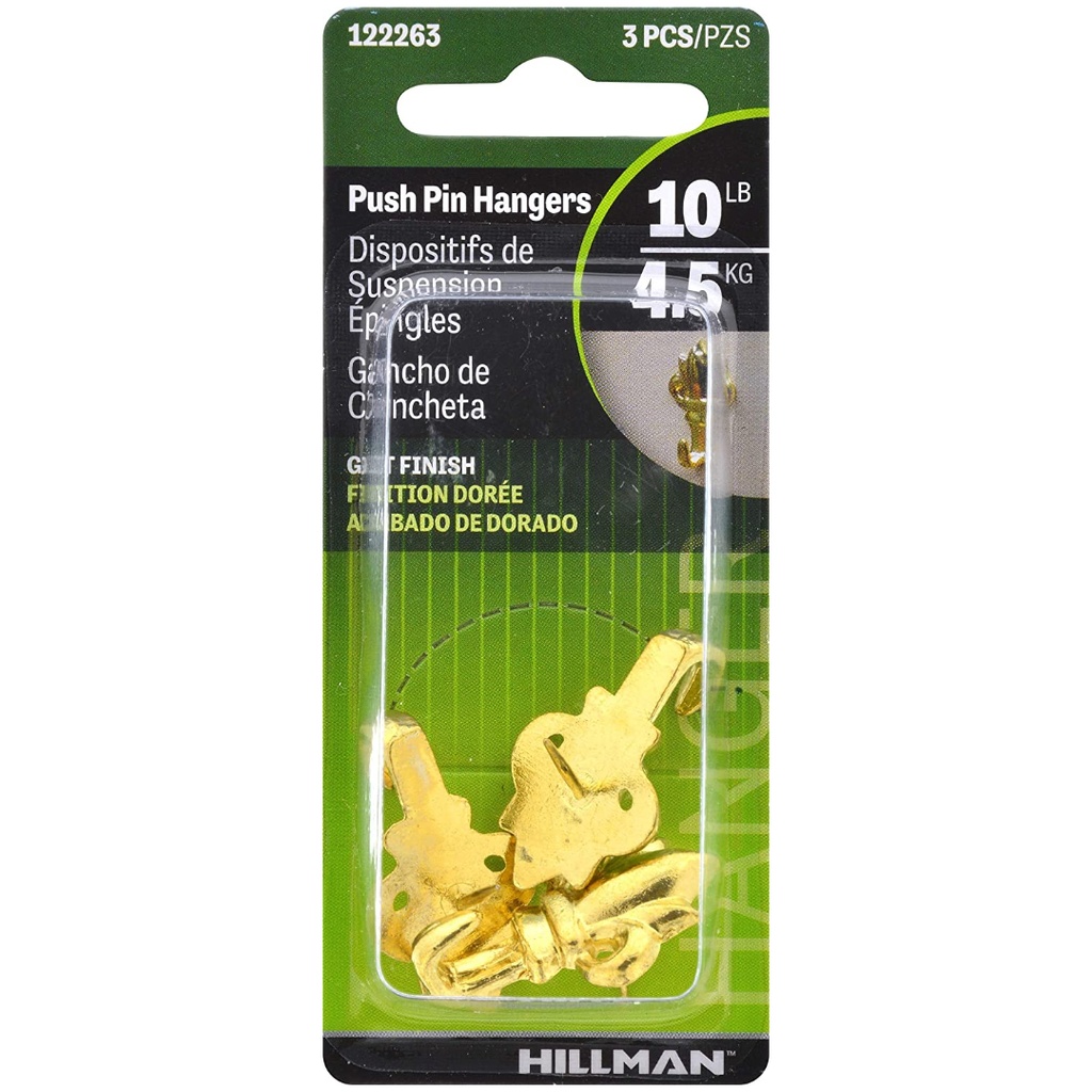 Hillman AnchorWire Gilt Gold Push Pin Picture Hook 20 Lb. 3 Pack