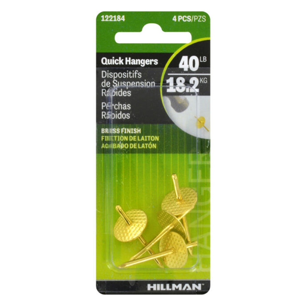 [122184] Hillman AnchorWire Brass-Plated One Piece Quick Hanger 40 Lb. 4 Pack