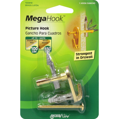 Hillman Brass Extra Heavy Duty Megahook Kit Specialty Picture Hanger 75 Lbs.