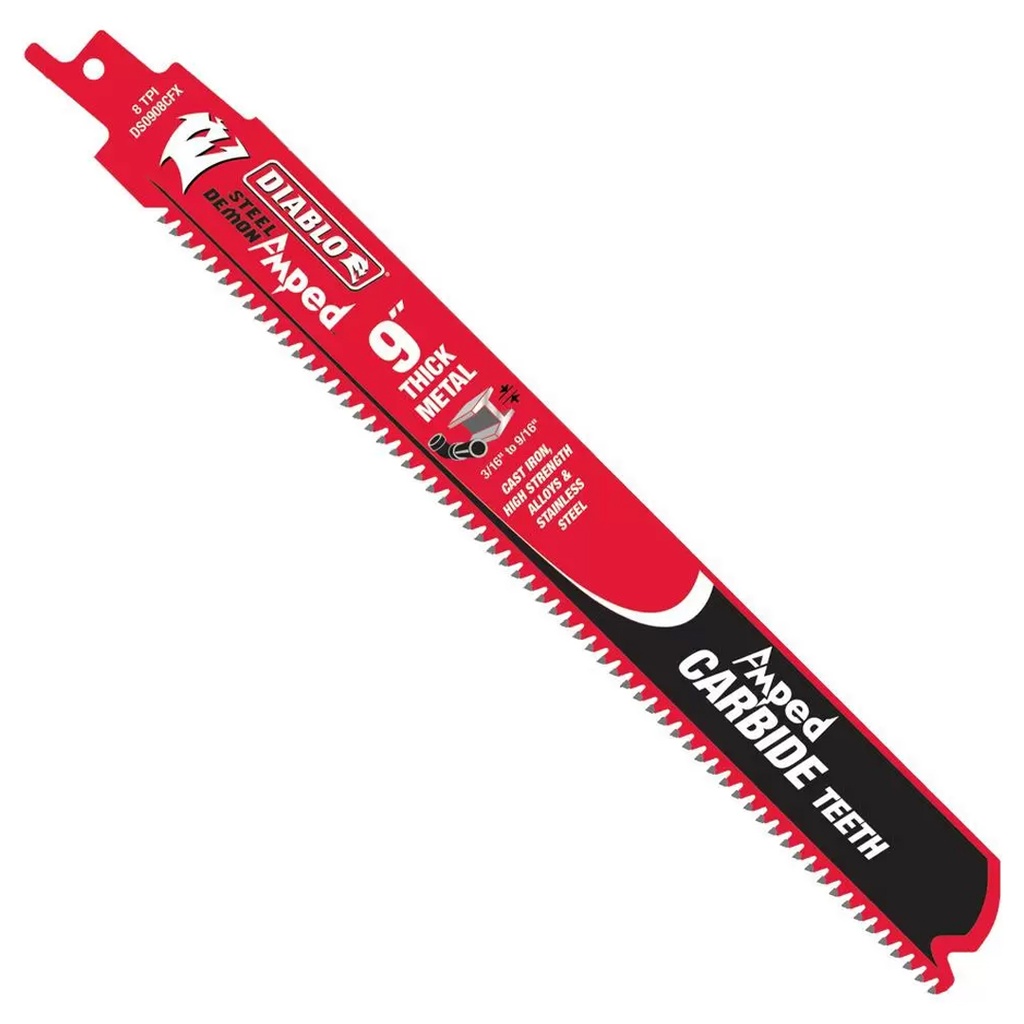 Diablo Amped 9 in. Carbide Tipped Reciprocating Saw Blade 8 TPI 3 Pk