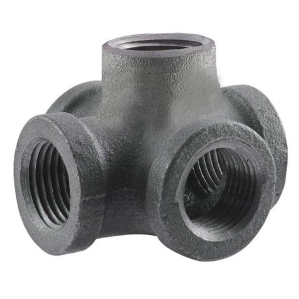 1/2 in. 5-Way Black Iron Cross with Side Outlet Industrial Steel Grey (2-Pack)