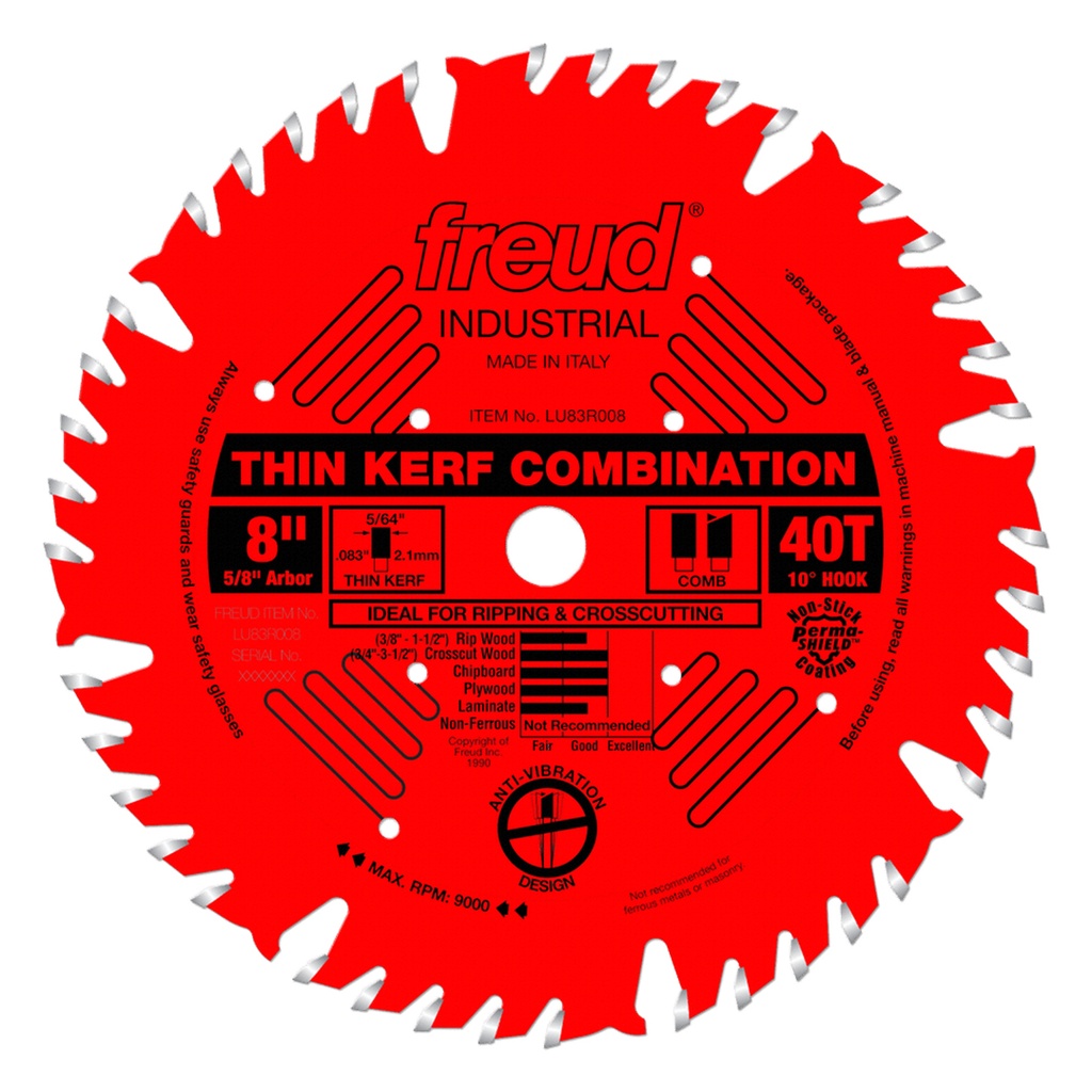 Freud 8 in. X 40T Thin Kerf Combination Blade - LU83R008