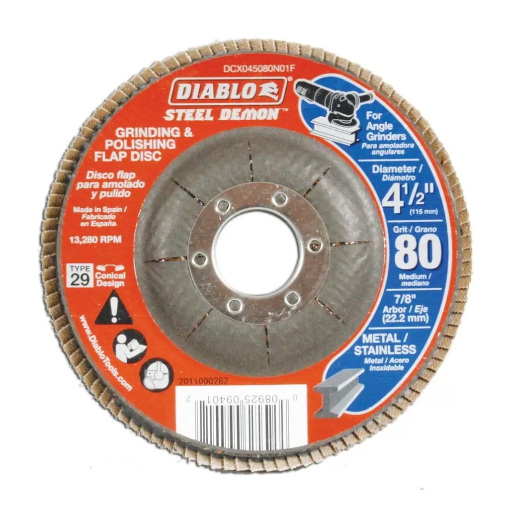 Diablo Steel Demon 4-1/2 in. D X 7/8 in. Zirconia Flap Disc 80 Grit 1 Pk
