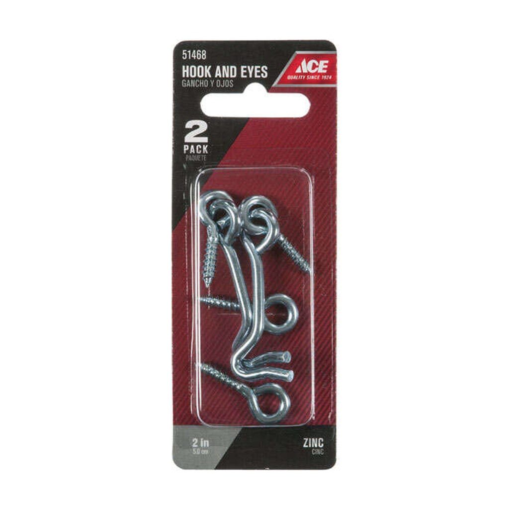 [51468] 2  Zinc Hook and Eyes Ace Hooks and Eyes 51468 Zinc Steel 082901135005