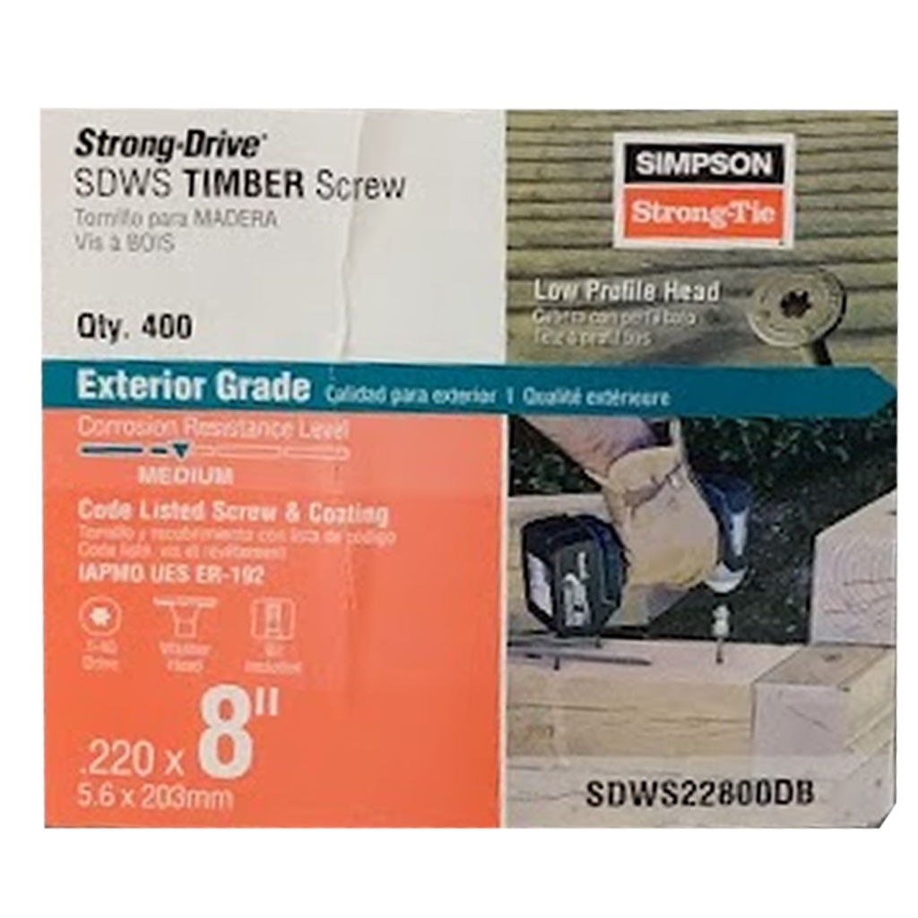 [ANCLAJE237] Simpson Strong-Tie SDWS22800DB - 8  X .220 Timber Screws (Exterior Grade) 400ct
