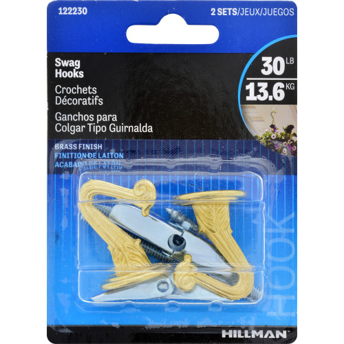 122230 Brass Swag Hooks - 2 Count