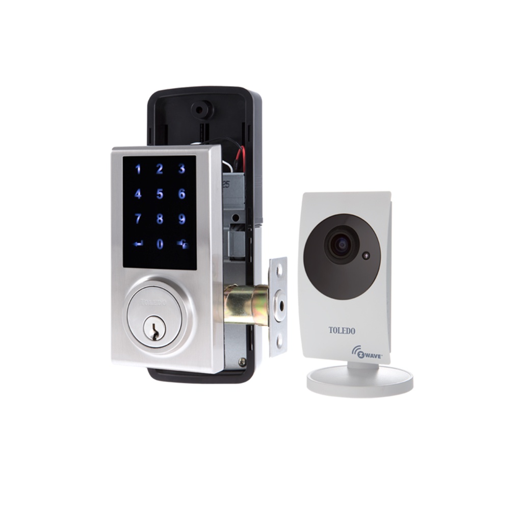 Toledo Cordless Electronic Lock Z Wave Combo: Touchscreen Deadbolt  and IP Camera (V180TZW/CUS15)