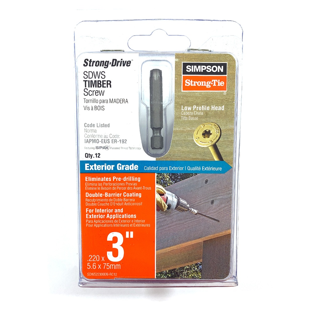 [ANCLAJE223] SIMPSON TIMBER SCREW SDWS 3"12CT
