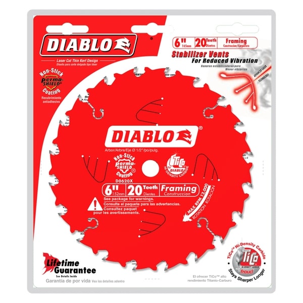 [D0620X] Diablo 6 in. D X 1/2 in. TiCo Hi-Density Carbide Framing Blade 20 Teeth 1 Pk