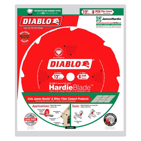 [D1208DH] Diablo HardieBlade 12 in. D X 1 in. Polycrystalline Diamond Fiber Cement Blade 8 Teeth 1 Pk