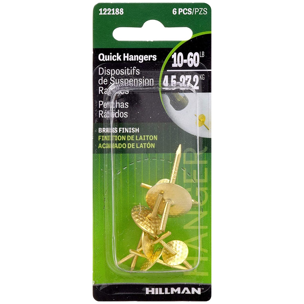 Hillman AnchorWire Brass-Plated Assorted Quick Hanger 10 Lb. 6 Pack