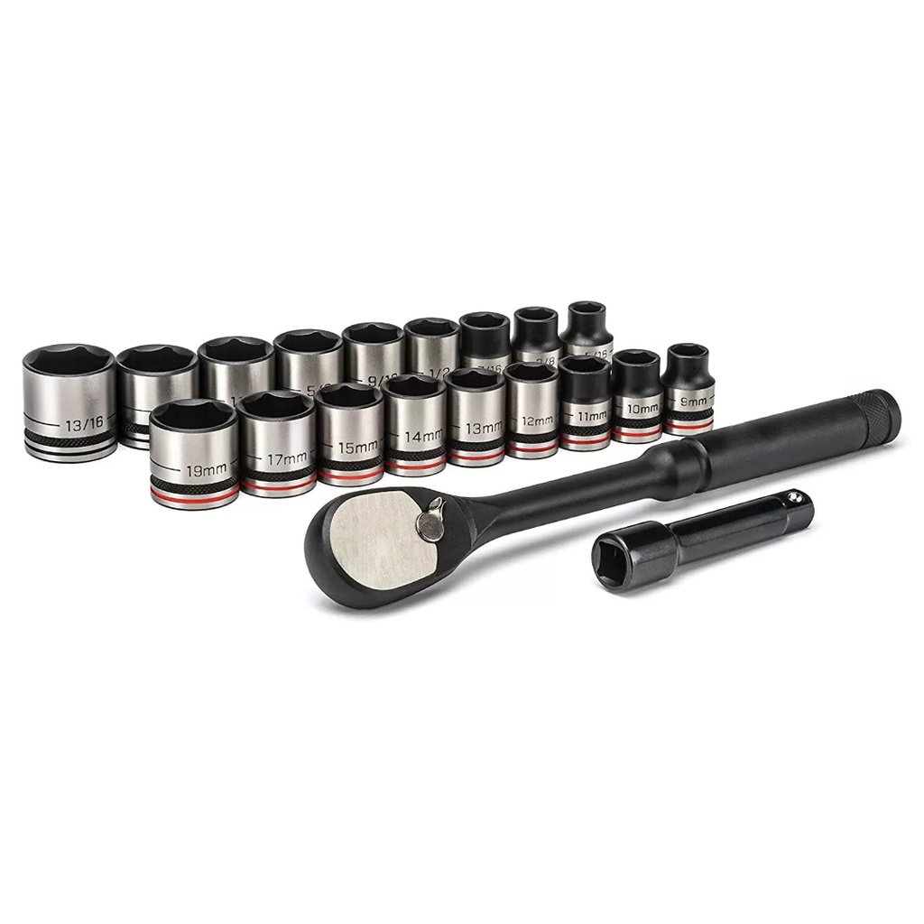 Crescent 10 Sizes X 3/8 in. Drive Metric/SAE 6 Point Standard Socket Wrench Set 20 Pc