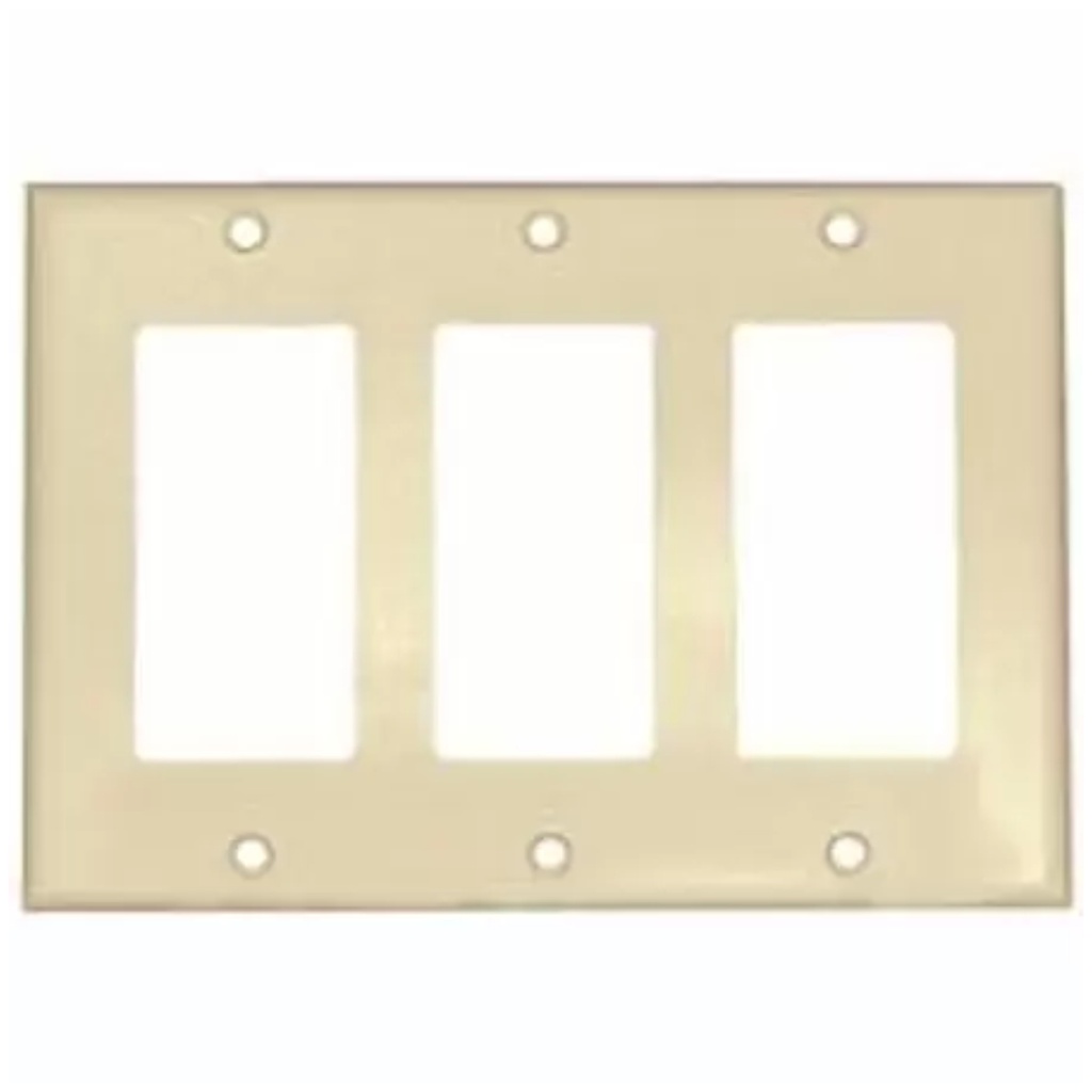 Leviton 80411-a 3-Gang Decora GFCI Rocker Switch Wall Plate  Standard Size Cover  Thermoset Plastic  Device Mount  Almond