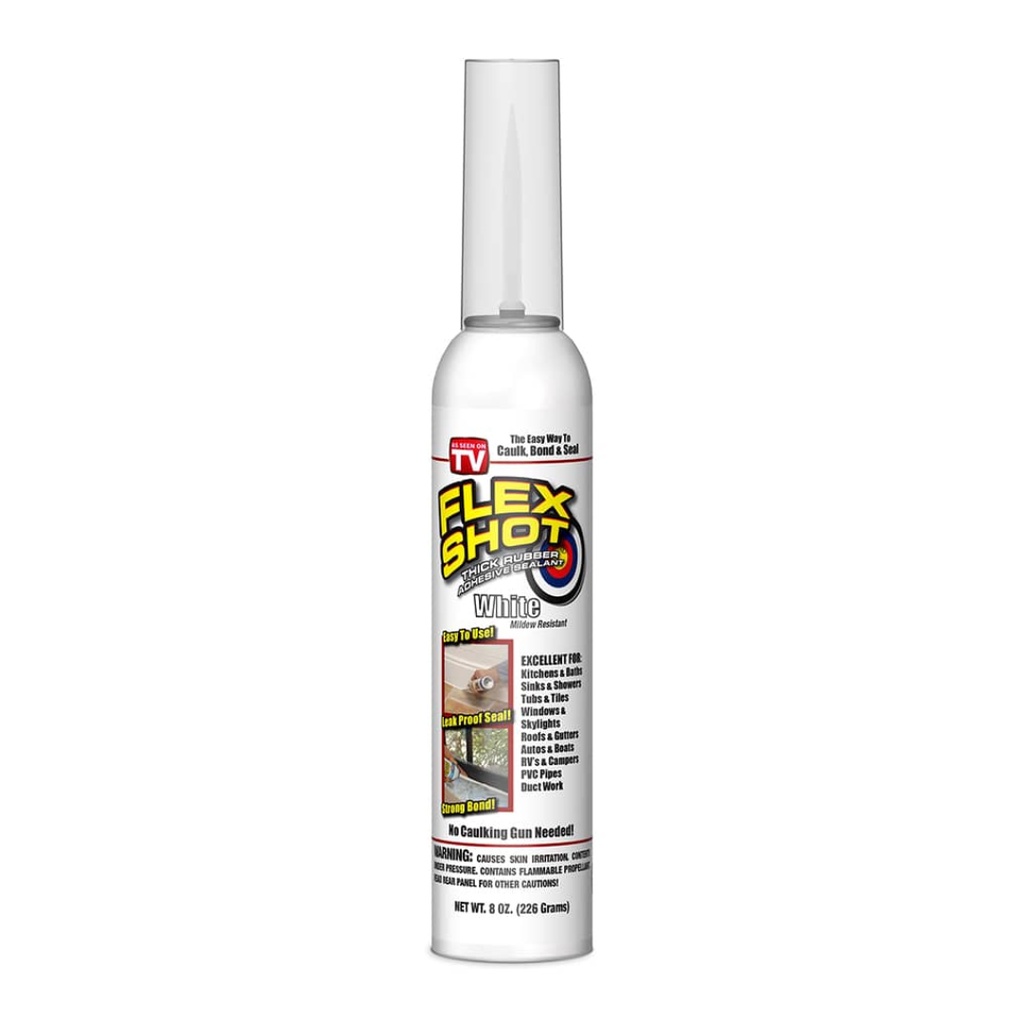 FLEX SEAL Family of Products FLEX SHOT White Rubber All Purpose Waterproof Sealant 8 Oz