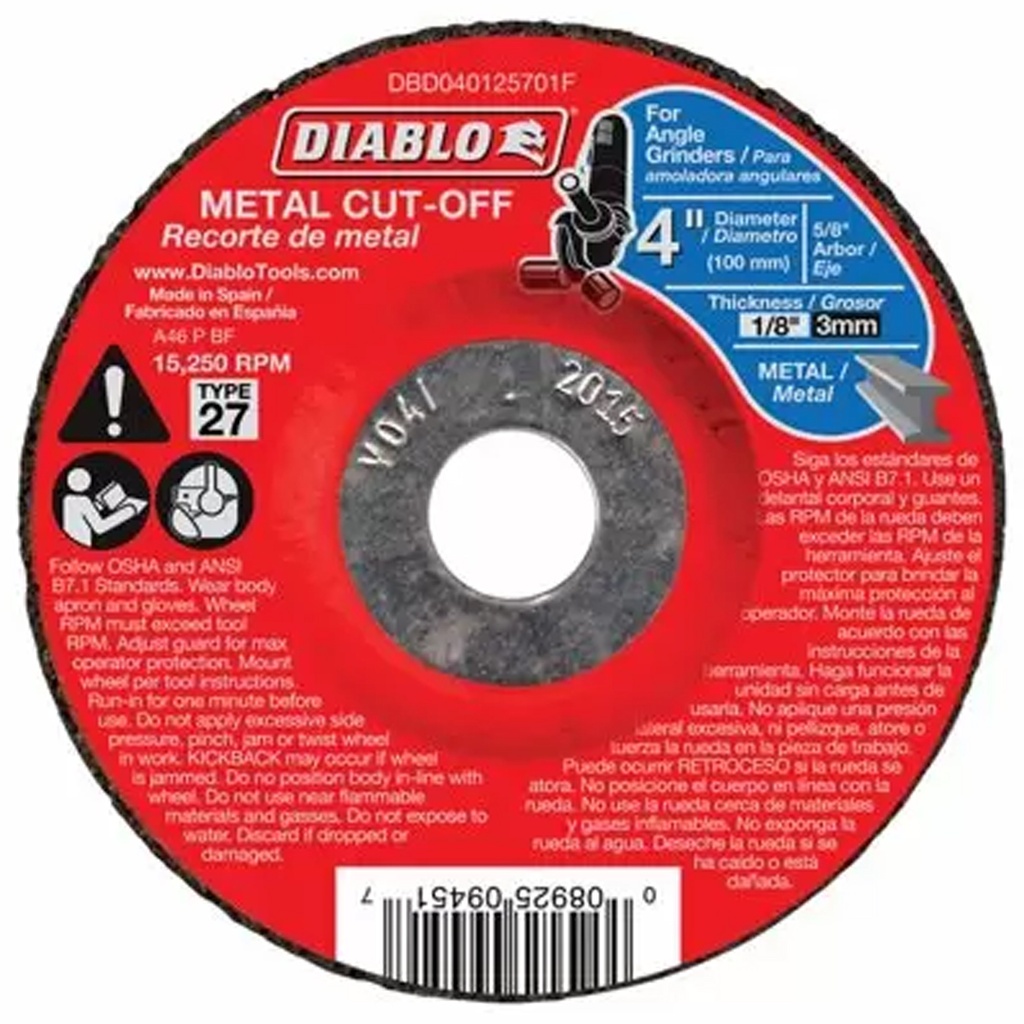 [DBD040125701F] Diablo 4 in. D X 5/8 in. Aluminum Oxide Metal Cut-Off Disc 1 Pk