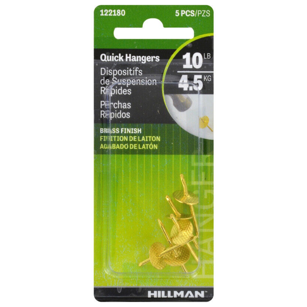 Hillman AnchorWire Brass-Plated Brass Quick Hanger 10 Lb. One Piece 5 Pack