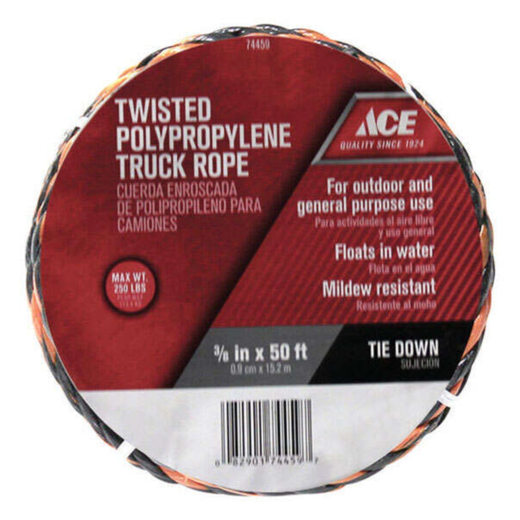 Ace 3/8 in. D X 50 Ft. L Black/Orange Twisted Poly Truck Rope