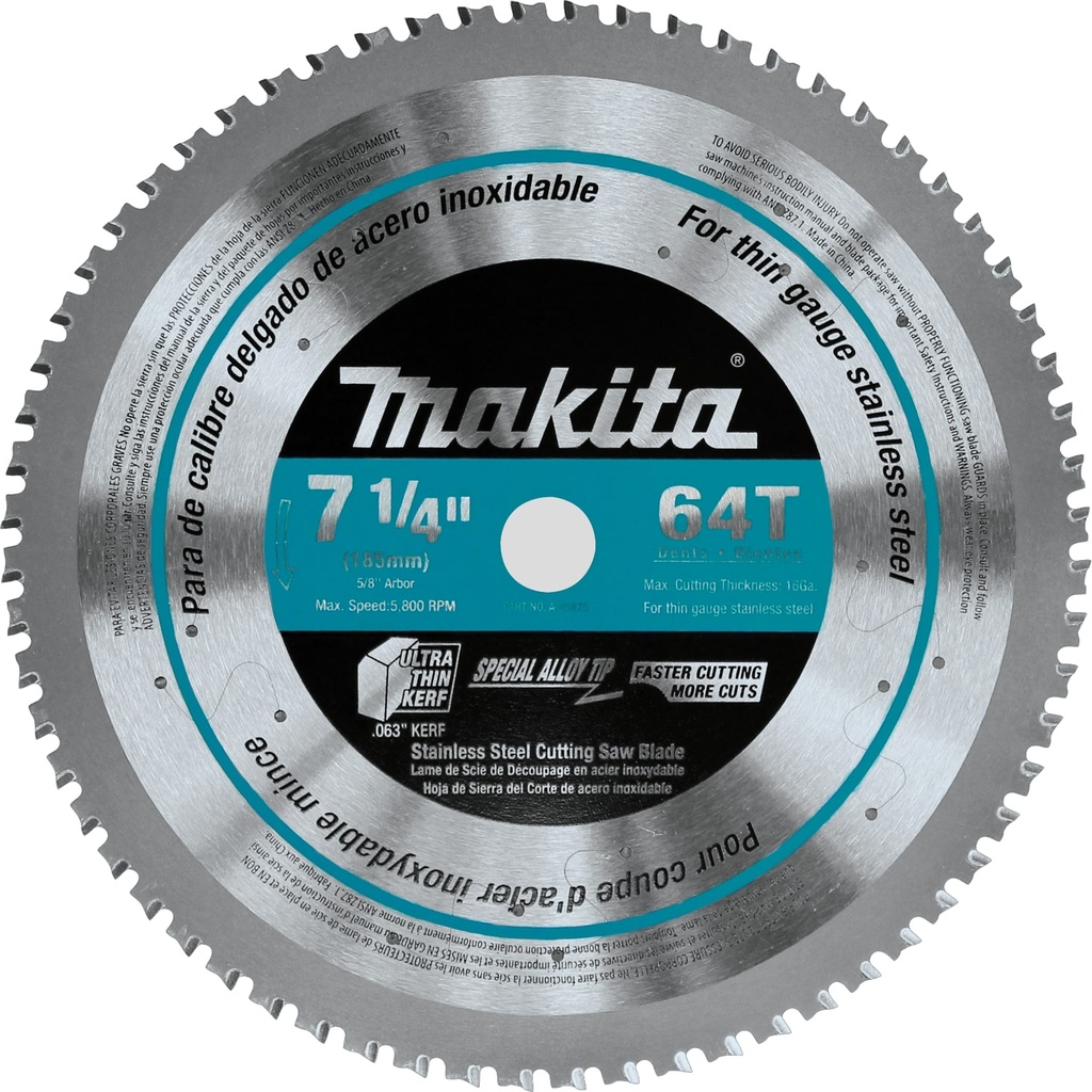 MAKITA a-95875 7-1/4  64-Teeth Thin Gauge Circular Saw Blade SS Carbide Tip
