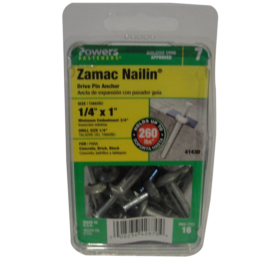 [41430] Hillman 1/4 in. Dia. X 1 in. L Zinc Round Head Hammer Drive Anchor 16 Pack