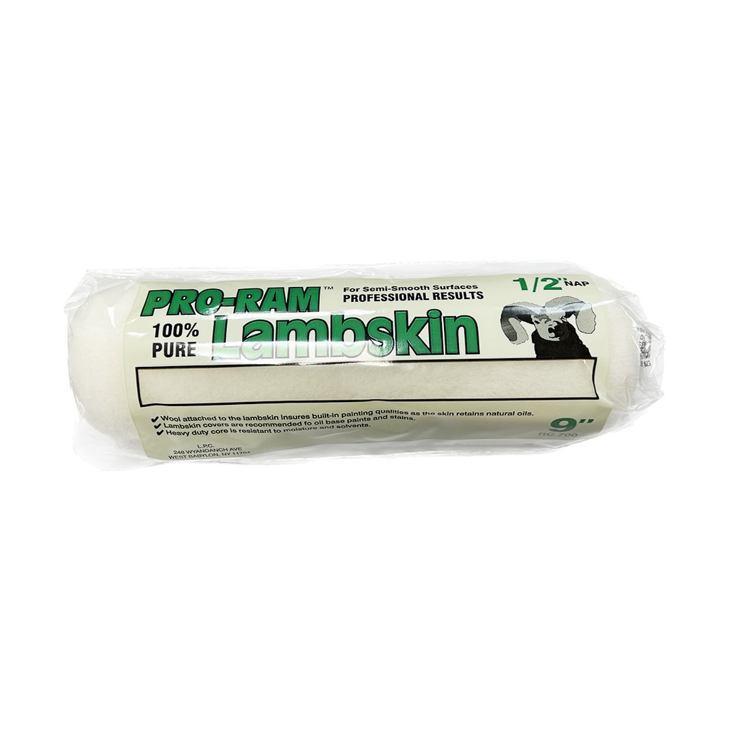 Paint Roller Cover, 1/2 in Thick Nap, 9 in L, Lambskin Cover