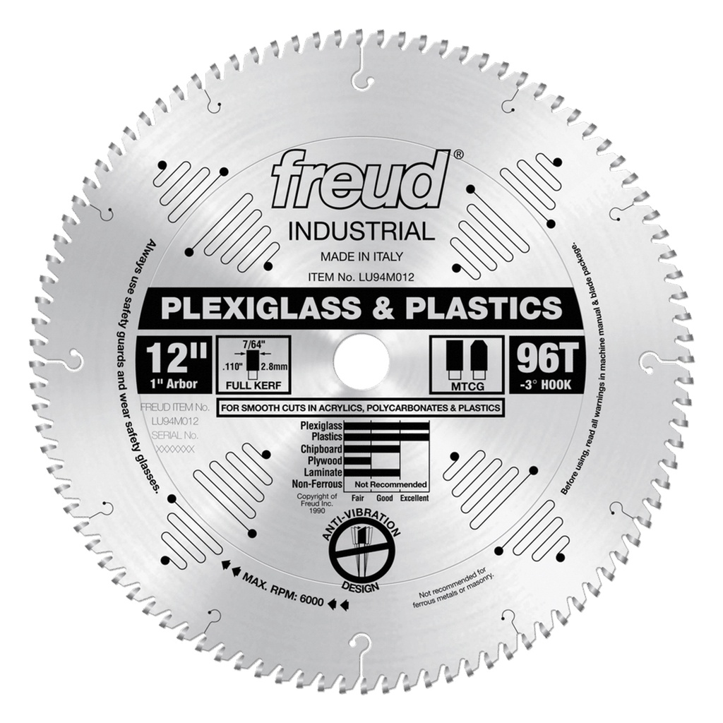 [LU94M012] Freud 12in Blade for Plexiglass/Plastics - LU94M012