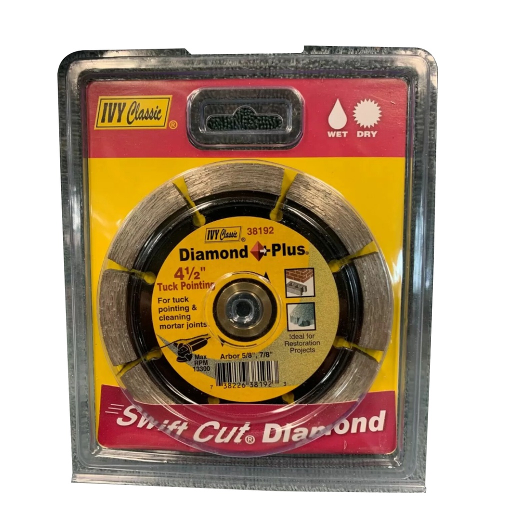 IVY Classic 38192 Diamond Plus 4-1/2-Inch Dry and Wet Tuck Pointing Segmented Rim Diamond Blade with 7/8-5/8-Inch Arbor, 1/Card