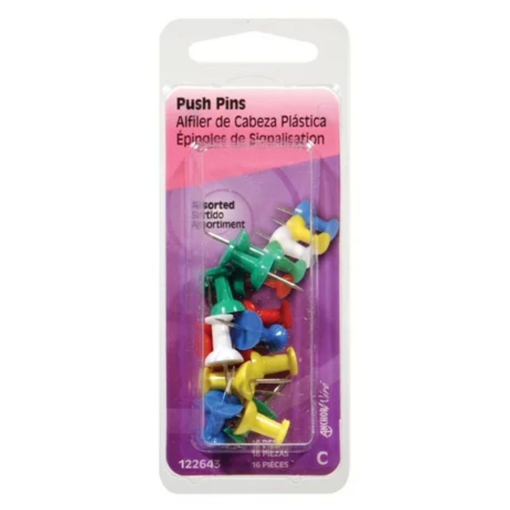 Hillman Assorted Push Pins 16 Pack