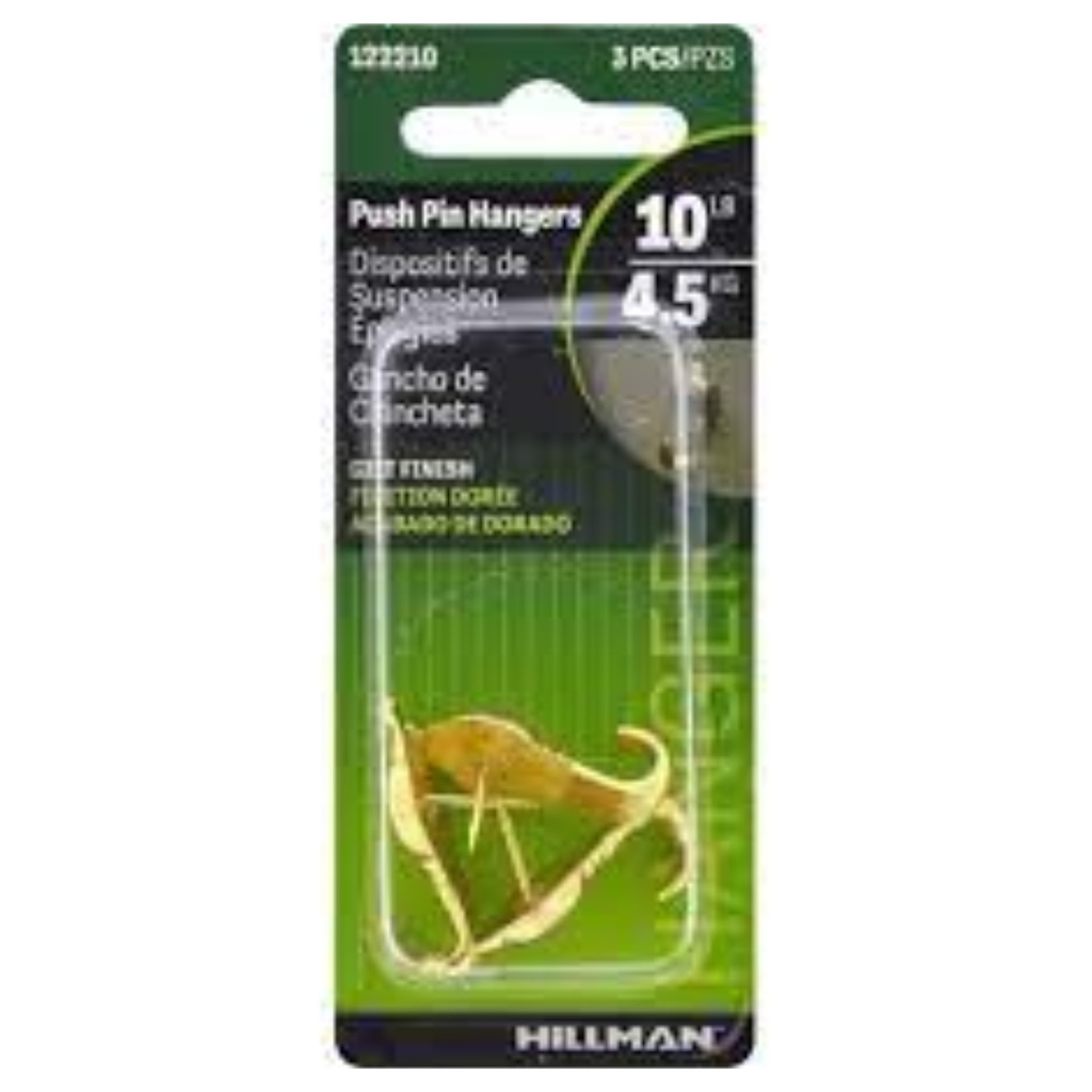 Hillman AnchorWire Brass-Plated Silver Push Pin Picture Hook 20 Lb. 3 Pack Steel