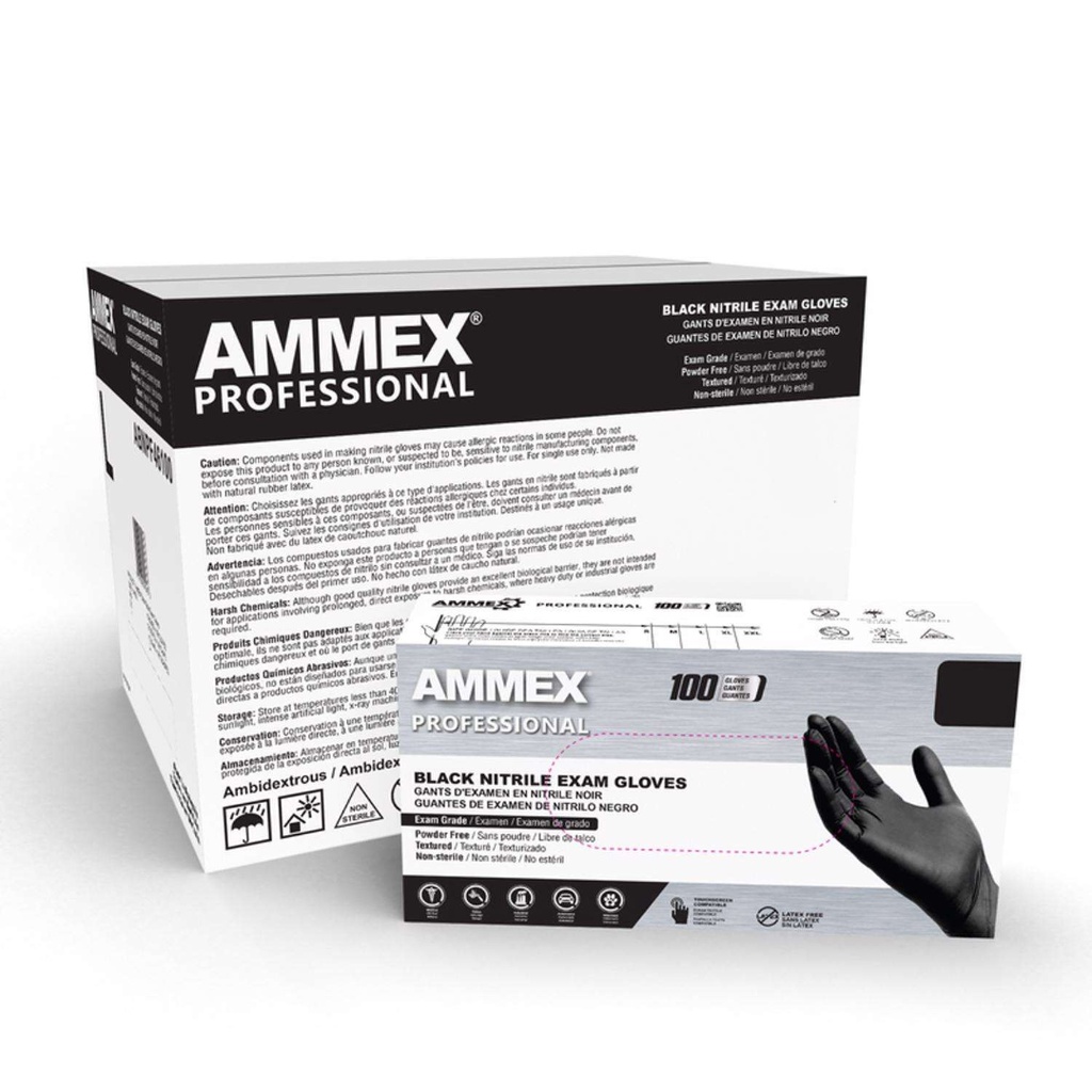 AMMEX Professional Nitrile Disposable Exam Gloves X-Large Black Powder Free 100 Pk
