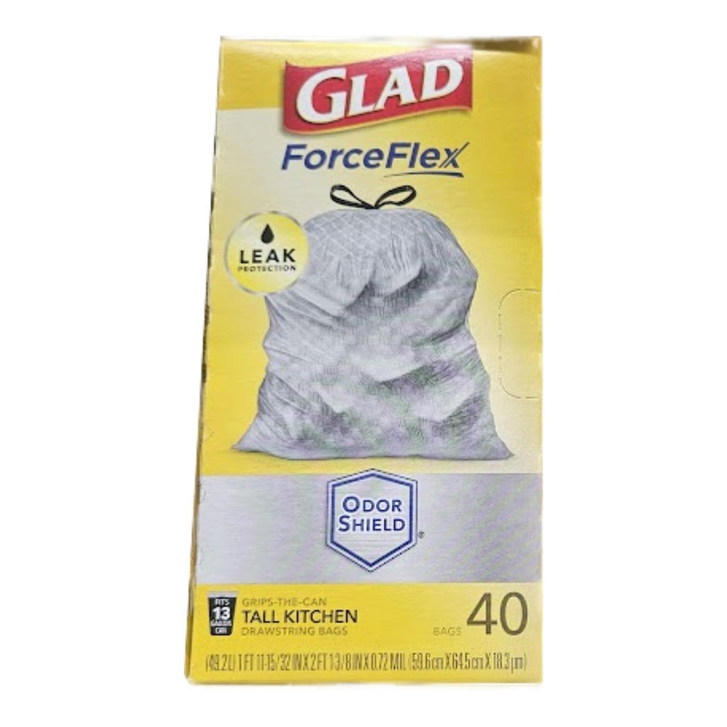 Glad ForceFlex 13 Gal Tall Kitchen Bags Drawstring 40 Pack