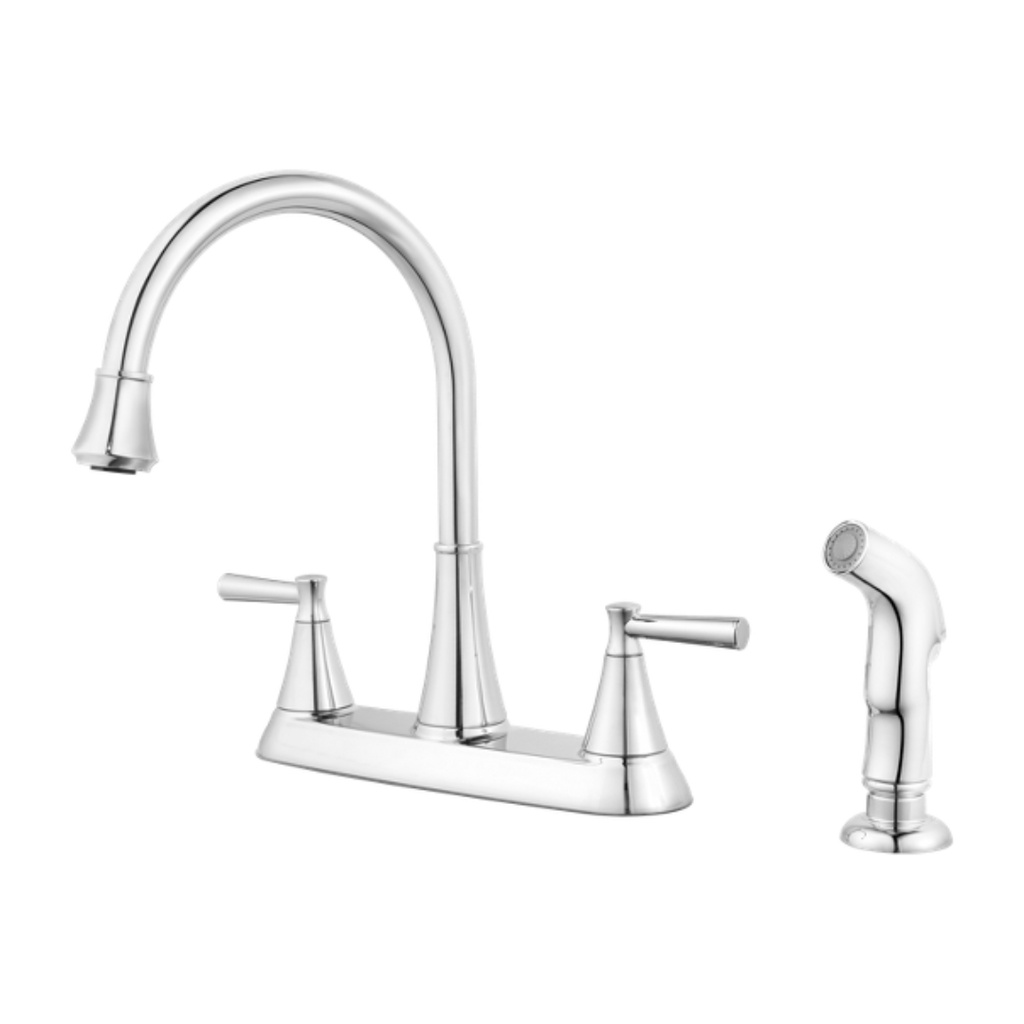 Cantara High-Arc 2-Handle Standard Kitchen Faucet with Side Sprayer in Polished Chrome