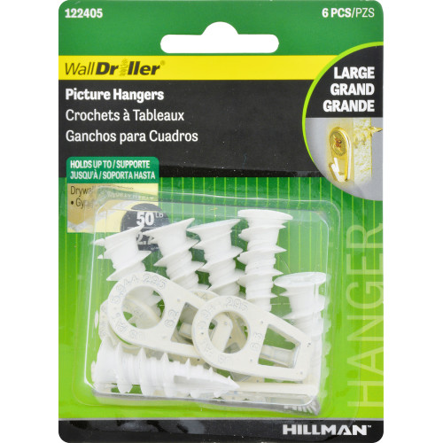 HILLMAN Wall Driller White Self-Drilling Picture Hanger 50 Lb 2 Pk