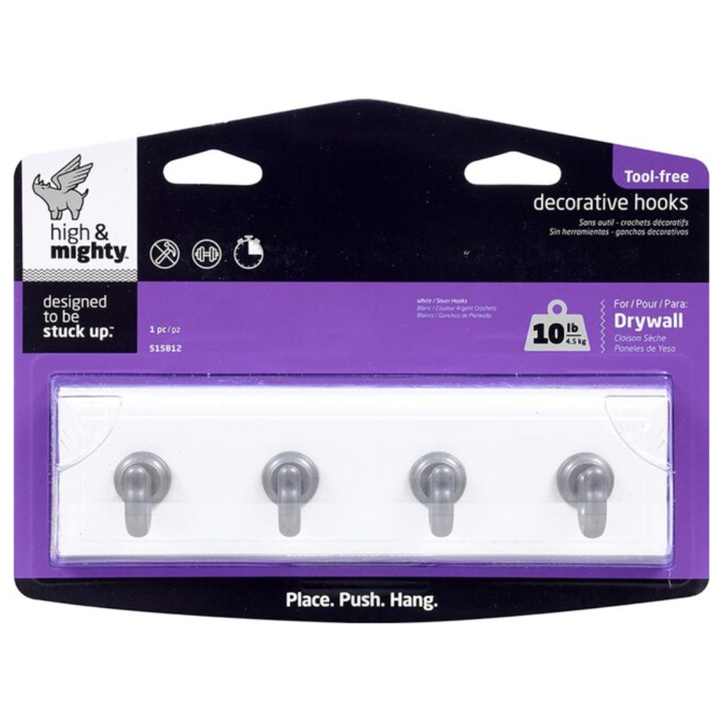 Hillman High and Mighty 10 Lb. Capacity White Key Rail with Silver Hooks 515812 - All