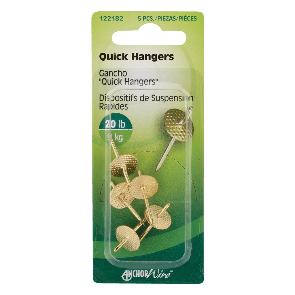 Hillman AnchorWire Brass-Plated One Piece Quick Hanger 20 Lb. 5 Pack