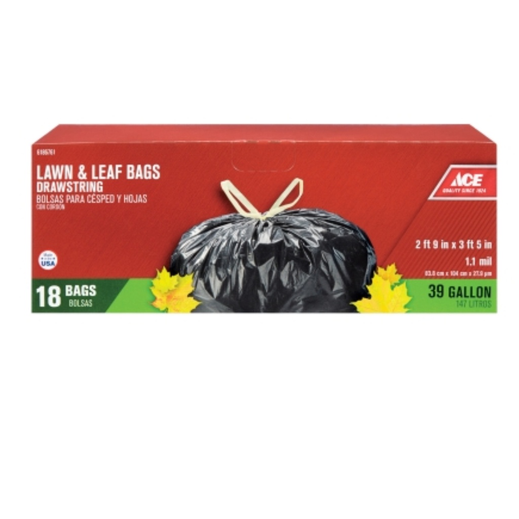 [Case of 12 Packs] 39 Gal. Lawn and Leaf Bags Drawstring 1323888 (18 per Pack)
