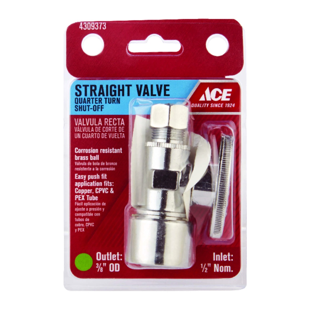 [4309373] Ace Push Fit Compression Brass Straight Stop Valve
