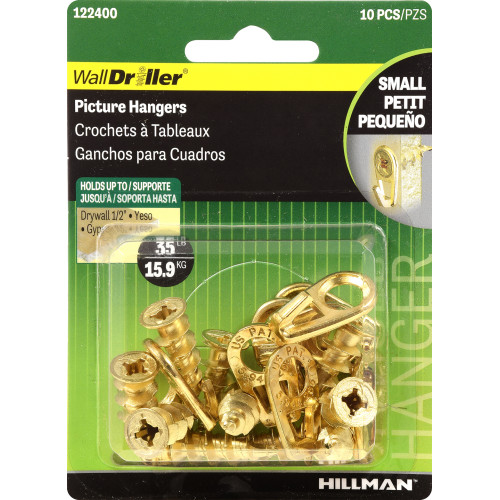 HILLMAN WallDriller Brass-Plated Gold Self-Drilling Picture Hanger 35 Lb 2 Pk