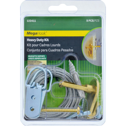 HILLMAN MegaHook Brass-Plated Gold Heavy Duty Picture Hook Kit 75 Lb 9 Pk