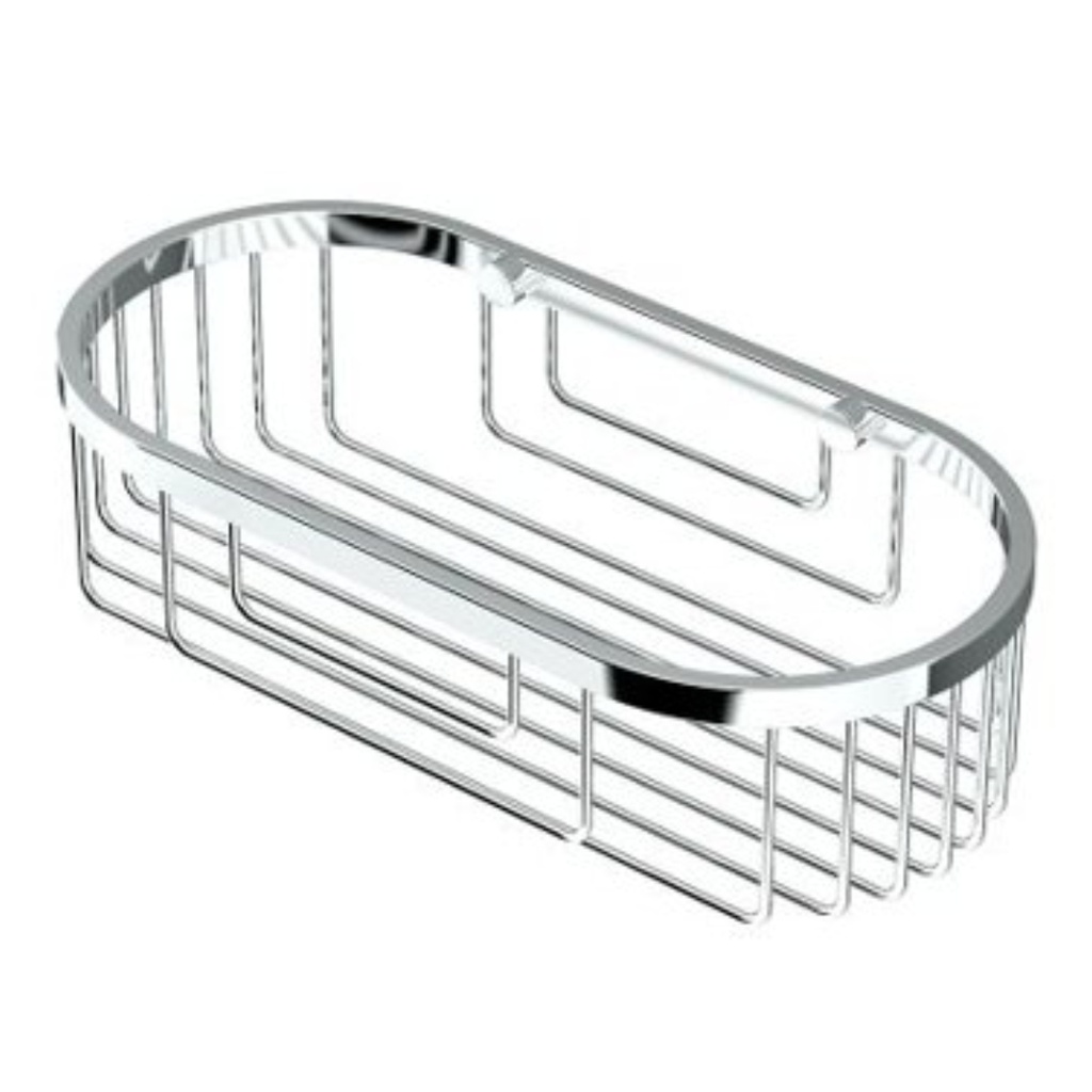 [366001679] Gatco 1576 12" Oval Shower Basket Satin Nickel Bath and Shower Accessories Shower Accessories Shower Baskets