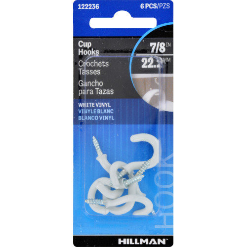 Hillman Small Vinyl Coated White Steel 7/8 in. L Hook 1 Lb. 6 Pack