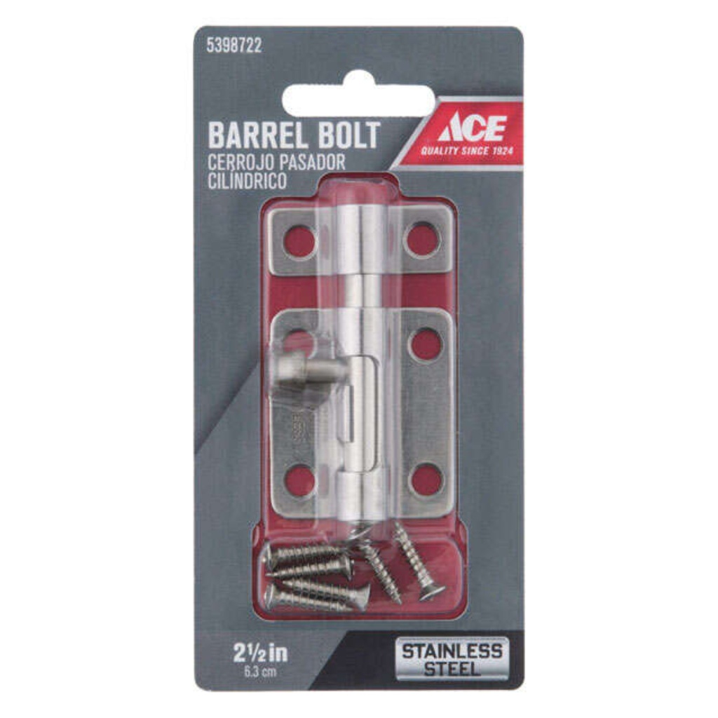 [5398722] Ace 2.5 in. L Polished Stainless Steel Heavy Duty Barrel Bolt 1 Pk