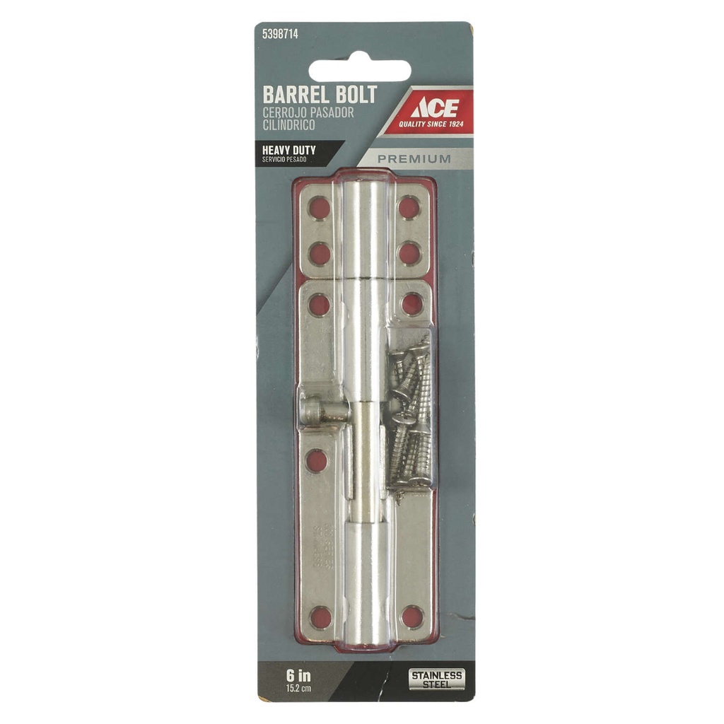 Ace 6 in. L Polished Stainless Steel Heavy Duty Barrel Bolt 1 Pk