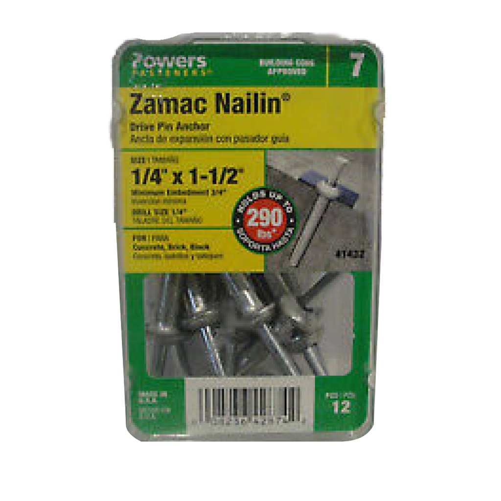 [41432A] Hillman 1/4 in. Dia. X 1-1/2 in. L Zinc Round Head Hammer Drive Anchor 12 Pack